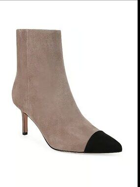 Veronica Beard Lisa Cap-Toe Kitten-Heel Bootie Taupe/Black Size 9